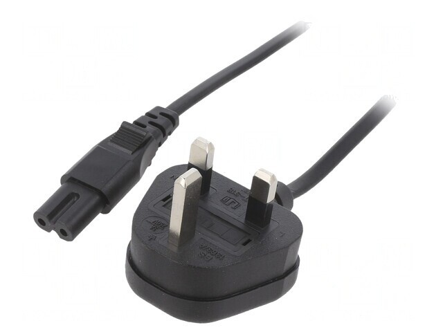 Cablu Alimentare Negru 1m 3A 2x0.75mm2 Mufă BS 1363 la IEC C7