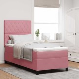 vidaXL Pat cu arcuri cu saltea cu headboard Roz 90 x 200 cm Catifea