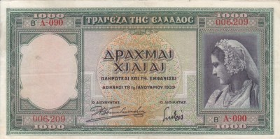 GRECIA 1.000 drahme 1939 VF/VF+!!! foto