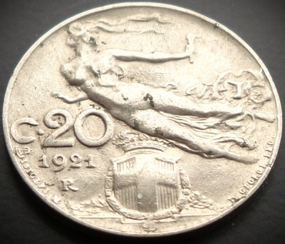 Moneda istorica 20 CENTESIMI - ITALIA, anul 1921 * cod 3247 foto