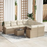 vidaXL Set de dining pentru grădină 9 piese cu perne Bej din ratan sintetic