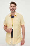 Pepe Jeans camasa din bumbac barbati, culoarea galben, cu guler clasic, regular