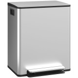 HOMCOM Coș de gunoi de bucătărie 2 compartimente 2 x 25L, oțel inoxidabil, capac cu &icirc;nchidere silențioasă, 47,7x37,5x56cm, argintiu | Aosom Romania