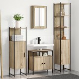 vidaXL Set de mobilier pentru baie cu raft Pe perete cu depozitare cu ușă cu oglindă 4 pcs Stejar sonoma