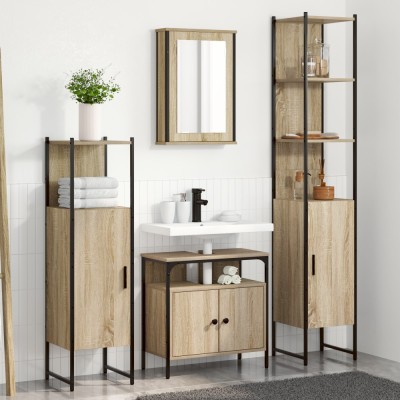vidaXL Set de mobilier pentru baie cu raft cu ușă 4 pcs Stejar sonoma foto