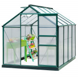 Outsunny Seră de Grădină cu Bază, Fereastră, Ușă Glisantă și Structură din Aluminiu, 190x252x201 cm, Verde &Icirc;nchis | Aosom Romania