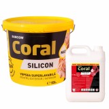 Vopsea superlavabila cu silicon, exterior, Coral, alba, 15 L + amorsa speciala Coral, alba, 4 L