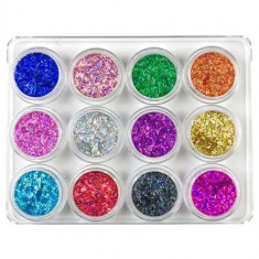 Kit decorații nail art, 12 buc - flitter 5g