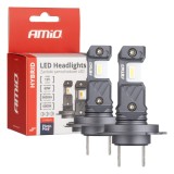 Becuri auto LED AMiO Hybrid H7 H18 Canbus 6000K 60W 12V, LED CSP, 5600LM, racire pasiva, dimensiune identica becului standard