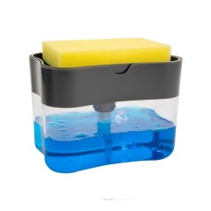 Dozator 2&Atilde;&reg;n1 pentru detergent de vase &Egrave;i obiecte sanitare, cu suport pentru burete, 380ml, design compact, 14 x 10.5 x 10 cm, negru