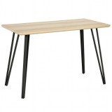 HOMCOM Masă de mese design industrial, blat mare dim. 120L x 60l x 75H cm, picioare din metal negru &icirc;n formă de ace, MDF aspect de stejar deschis | Ao