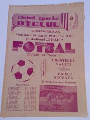 Program meci fotbal OTELUL GALATI - CSM SUCEAVA (18.03.1984) foto