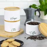 Recipiente pentru cafea, ceai, zahar, din inox-bambus, albe, Klausberg