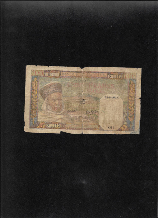 Rar! Algeria 100 francs 1942 seria1172 uzata