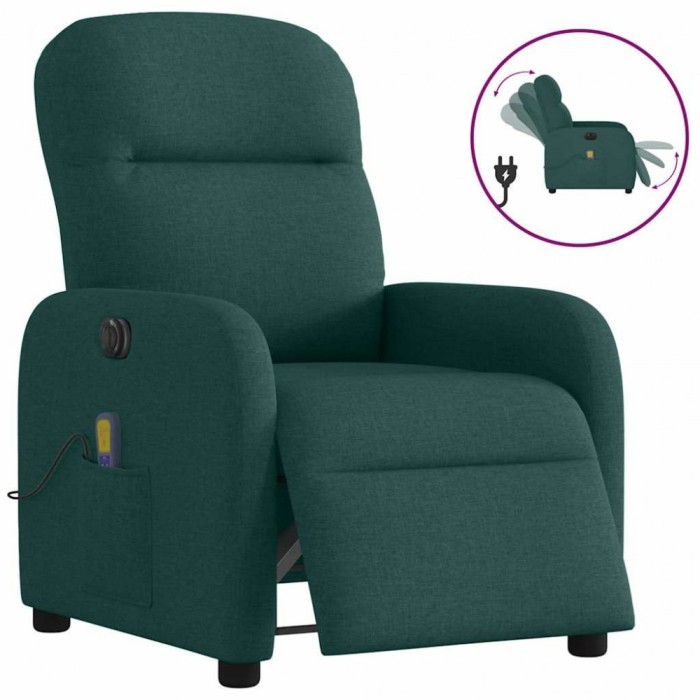 vidaXL Fotoliu electric de masaj rabatabil, verde &icirc;nchis, textil