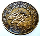 1.129 FRENCH EQUATORIAL AFRICA CAMERUN CAMEROUN 10 FRANCS FRANCI 1958, Bronz-Aluminiu