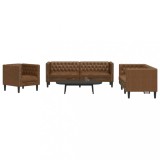 VidaXL Set canapele Chesterfield cu 3 locuri, maro piele &icirc;ntoarsă eco.