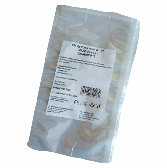 Pungi vidat netede pentru masini de vidat cu camera 150X300 mm 65 my set 300 buc