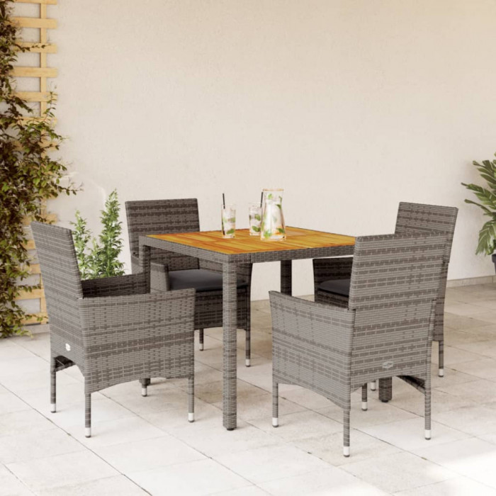 Set mobilier gradina cu perne 5 piese gri poliratan/lemn acacia GartenMobel Dekor