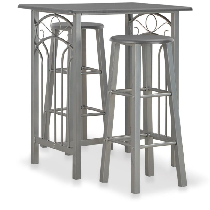 Gossi set mobilier de bar, 3 piese, antracit, lemn si otel