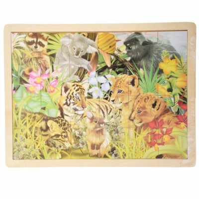 Puzzle din lemn Pufo pentru copii, model Jungle junior, 24 piese, 40 x 30 cm foto
