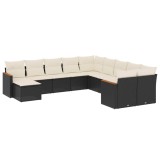 Cumpara ieftin Set canapele de gradina cu perne, 11 piese, negru, poliratan