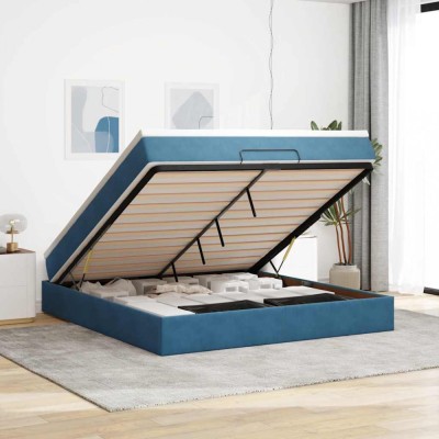 vidaXL Cadru de pat otoman cu saltea Albastru &amp;icirc;nchis 160x200cm catifea 3311199 foto