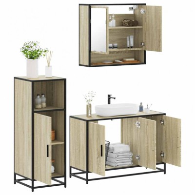 vidaXL Set mobilier de baie, 3 piese, stejar sonoma, lemn prelucrat 3300981 foto