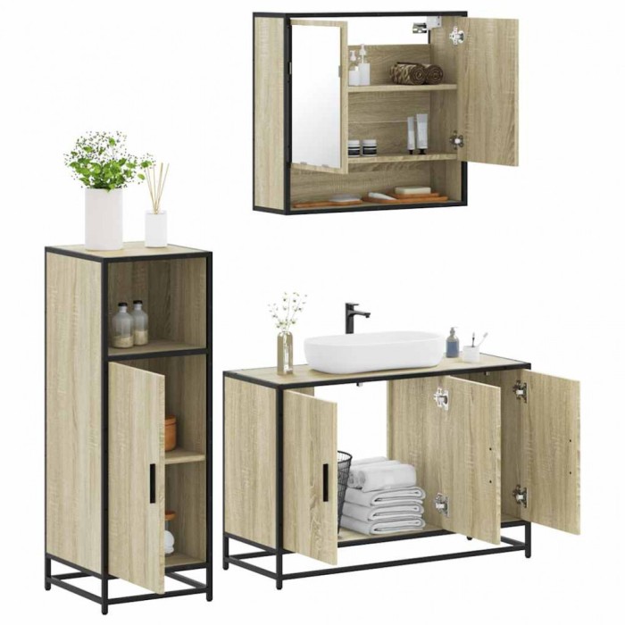 vidaXL Set mobilier de baie, 3 piese, stejar sonoma, lemn prelucrat 3300981