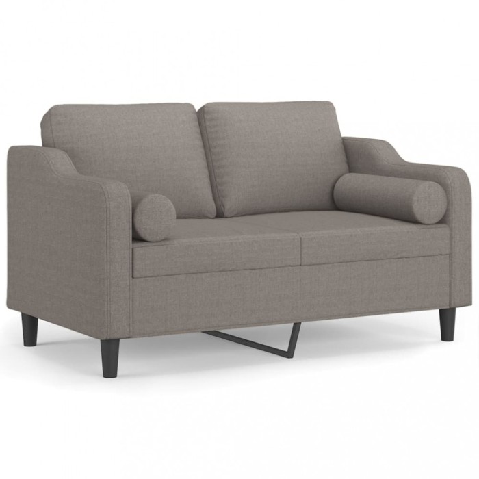 Canapea cu 2 locuri cu pernute, gri taupe, 120 cm, textil