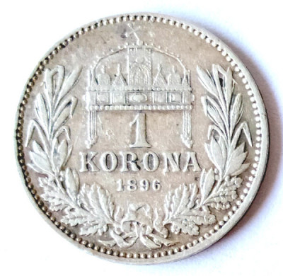 UNGARIA 1 COROANA 1896 CORONA KORONA ARGINT VF+++ foto