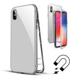 Husa de protectie magnetic 360, folie sticla inclusa, pentru apple iphone x, argintiu, Flippy