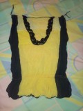 Bluza Dama In, Broderie Gat, Fara Maneci, Marimea 32, Crem/Albastru Inchis