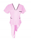 Costum Medical Pe Stil, Roz deschis cu fermoar si cu garnitura Neagra, Model Adelina - 4XL, 4XL