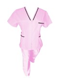 Costum Medical Pe Stil, Roz deschis cu fermoar si cu garnitura Neagra, Model Adelina - XS, 4XL