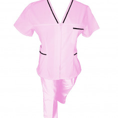 Costum Medical Pe Stil, Roz deschis cu fermoar si cu garnitura Neagra, Model Adelina - 2XL, 2XL