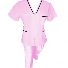 Costum Medical Pe Stil, Roz deschis cu fermoar si cu garnitura Neagra, Model Adelina - XS, XS