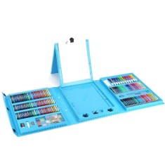 Set Pictura si Desen pentru Copii, 208 Piese, Suport Foaie Desen, Stimuleaza Creativitatea si Invatarea prin Joaca, Culori Vii, Albastru, + 3 Ani, Uti