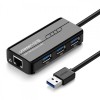 Hub USB UGREEN 20265, 3 x USB-A 3.0 - 1 x RJ45, Negru