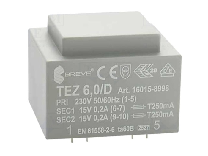 Transformator &Icirc;ncapsulat 6VA 230VAC 15V PCB