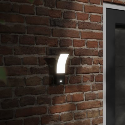 vidaXL Lămpi exterioare de perete cu LED/senzor 2 buc. negru aluminiu foto