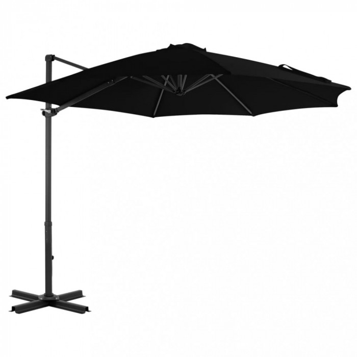 Umbrelă suspendată cu st&acirc;lp din aluminiu, negru, 300 cm