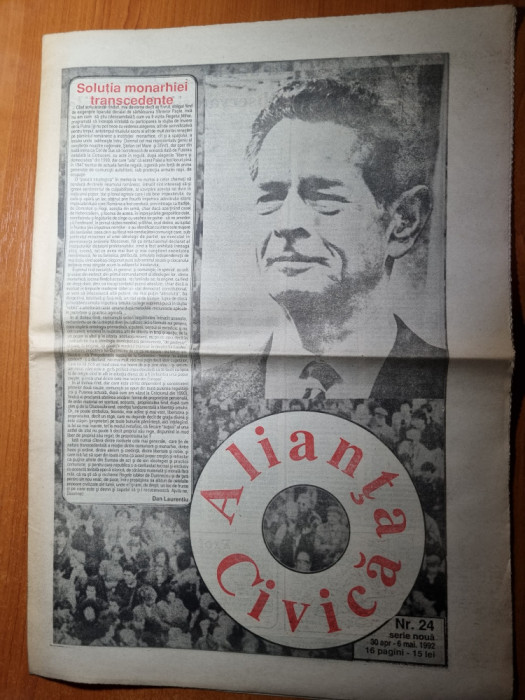ziarul alianta civica 30 aprilie-6 mai 1992-vizita regelui mihai in romania
