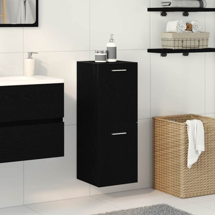 vidaXL Dulap de baie cu ușă Stejar Negru 30 x 30 x 80 cm Lemn compozit