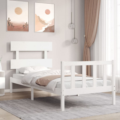 vidaXL Cadru de pat cu tăblie single, alb, lemn masiv foto