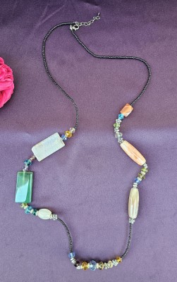 LANT VINTAGE CU MARGELE MICI ONIX, CRISTAL COLORAT SI PIETRE SEMIPREȚIOASE foto