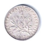 FRANTA 1 FRANC 1917 ARGINT VF++XF, Europa