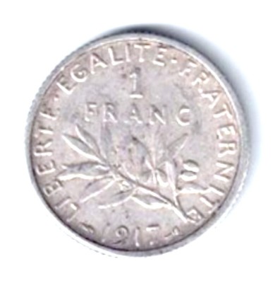 FRANTA 1 FRANC 1917 ARGINT VF++XF foto