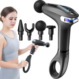 Cumpara ieftin Aparat Masaj Profesional Tip Pistol, 8 Viteze, 4 Capete, Maner Prelungitor, 3200 rpm, Ecran LCD, USB-C, Tonifiere Musculara, Negru