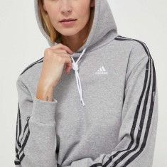 adidas hanorac de bumbac femei, culoarea gri, cu glugă, cu imprimeu IN9931